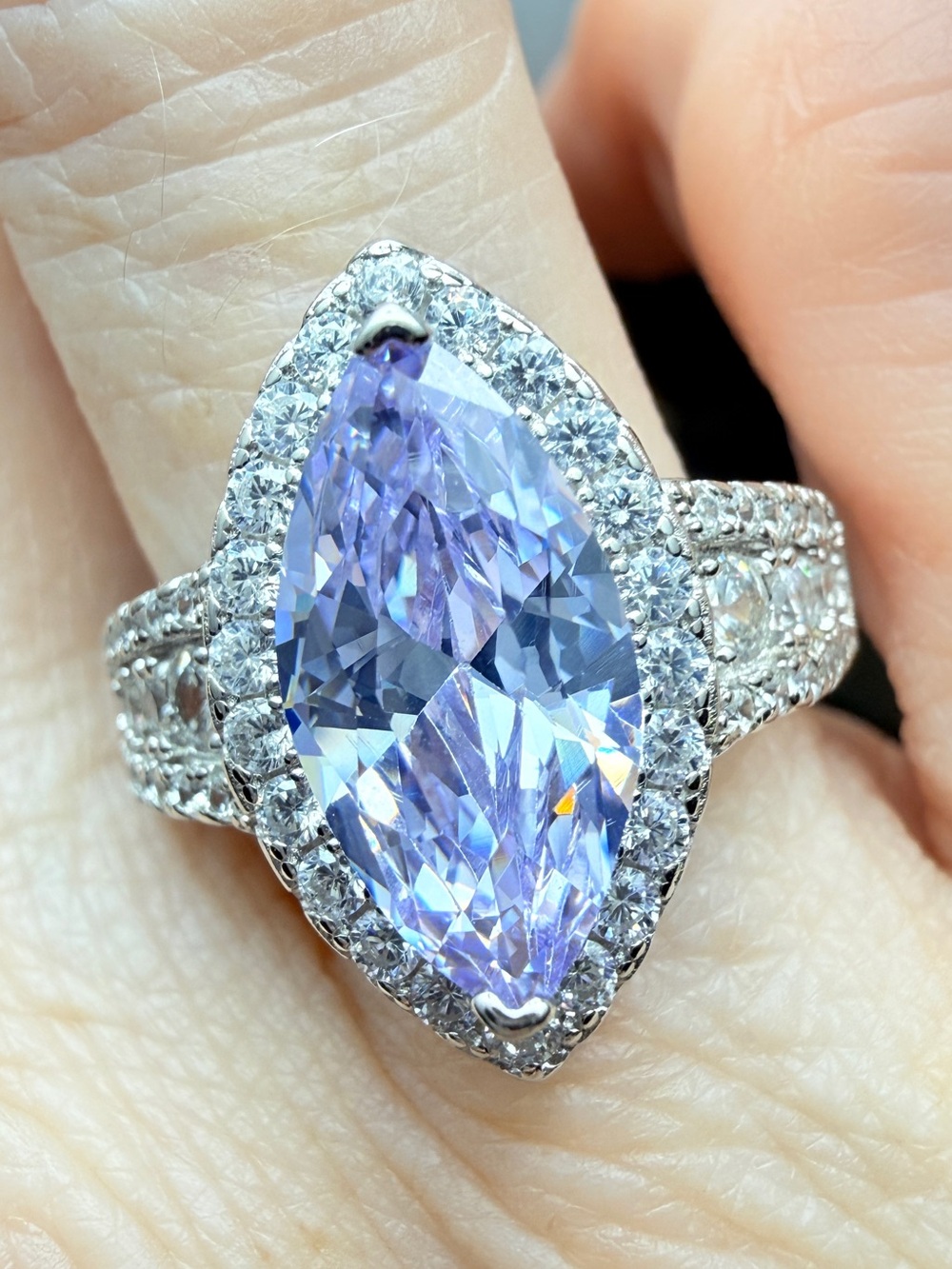 LIGHT PURPLE AMETHYST Marquise Halo Ring MOISSANITE Diamonds 925 Sterling Silver